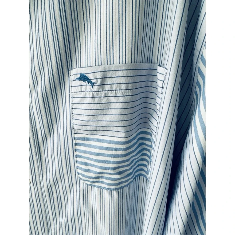 Tommy Bahama Shirt Mens Large Blue‎ Siesta Key Performance Marlin Stretch